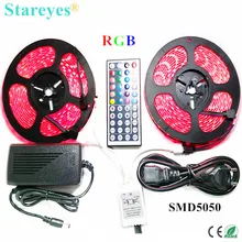 1 set SMD 5050 60 LED/M 10 Meters RGB LED Strip tape Flashlight lighting IP65 Waterproof strip+44 key Remote+6A Power Adapter