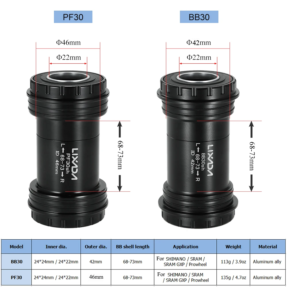 Lixada BB30/PF30 велосипедная Нижняя Скоба 24 мм с подшипником 68-73 мм велосипедная Нижняя Скоба для SHIMANO SRAM GXP Prowheel