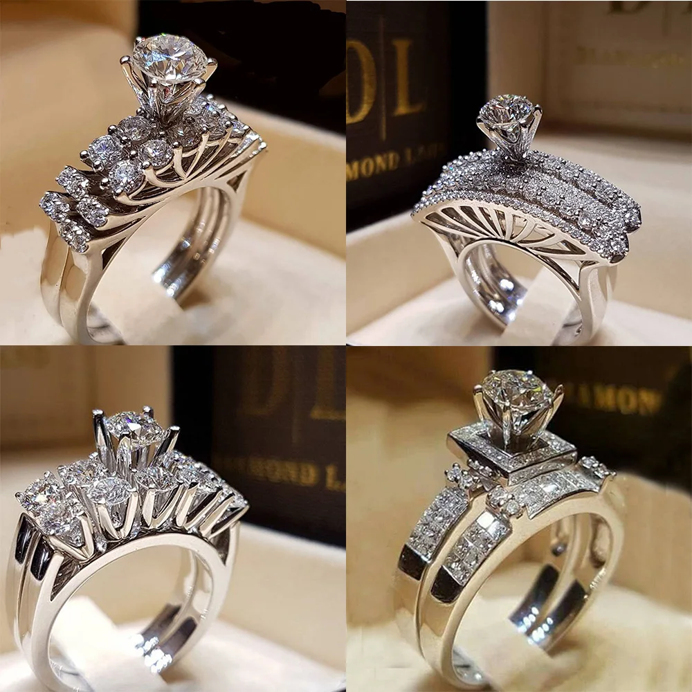 

Dazzling Silver Natural Jewelry White Rings for Women Bride Wedding Engagement Ring Fashion Boho Jewelry Size 6 7 8 9 10