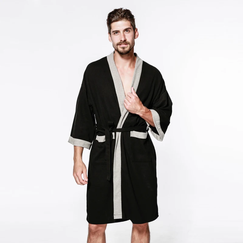 Sexy waffle cotton male robes bathrobes long sleeved quality hotel
