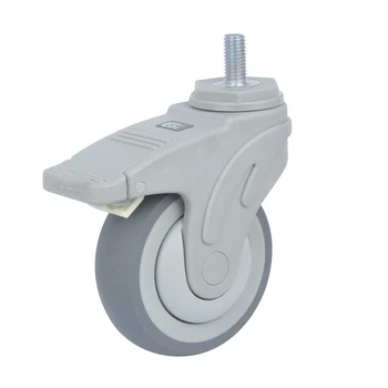 

2PCS EDL 4 Inch Medical Casters Wheels 135Kg TPR Wheels Castors Full Plastic Thread Screw Brake Casters Wheels for medical beds