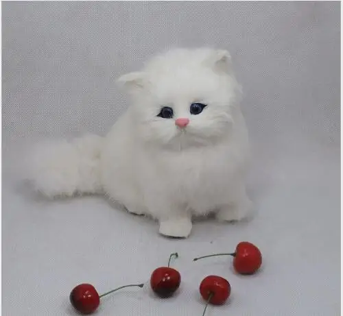 

WYZHY Simulation animal New Year's gift Static model Tail can be called White Cat 15X16X10CM