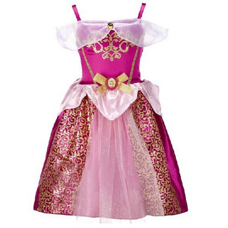 Новые платья Золушки для маленьких девочек; Детские платья Белоснежки; платья принцессы Рапунцель, Авроры; Детский костюм на Хэллоуин - Цвет: Rose