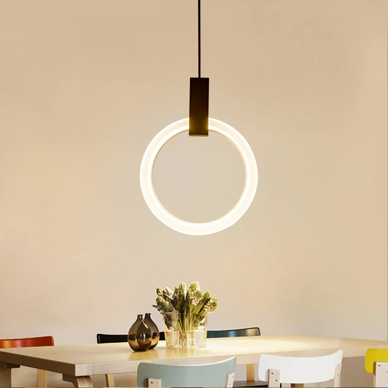

Modern Loft LED Pendant Lights Aluminum Ring Pendant Lamp Handing Fixtures Restaurant Stairs Light Bar Parlor Villa hanging lamp