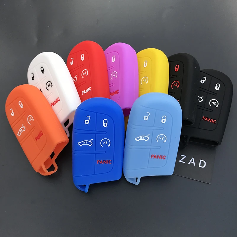 YELLOW Silicone Car Key Cover Case Fob and Key Chain for Jeep Renegade Compass Grand Cherokee for Chrysler 300c Wrangler Dodge Car Accessaries