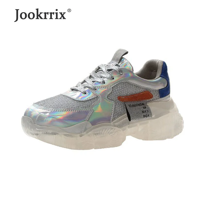 

Jookrrix 2019 Women Wedges High Thick Sole Girls Brand Comfortable Chunky Sneakers Fashion Mesh Increased 5.5CM Platform Shoes