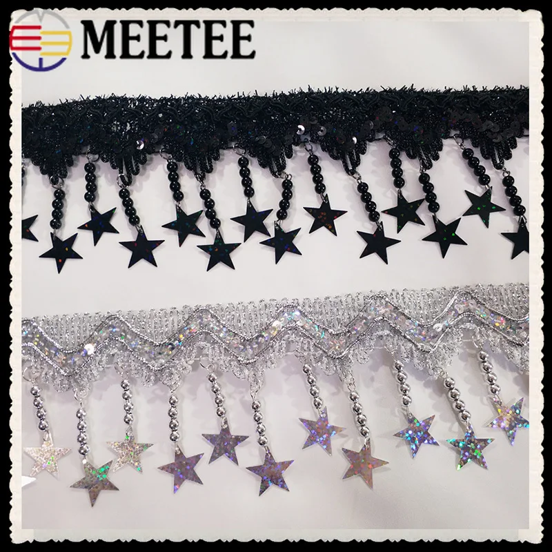 

Meetee 2meters 8.5cm Star Sequin Glitter Fringed Lace Ribbon Handmade Beaded Tassel Lace Trim DIY Stage Clothing Sew Accessories