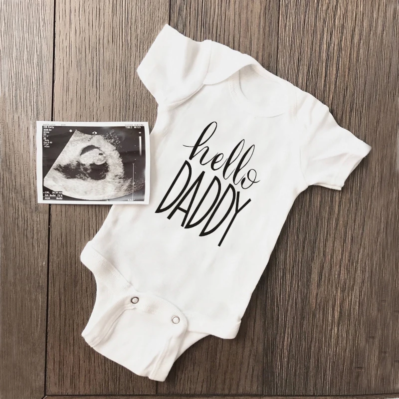 

DERMSPE Summer Newborn Infant Baby Boy Girl Short Sleeve Letter Print Hello Daddy Cotton Romper Jumpsuit Outfits Baby Clothes