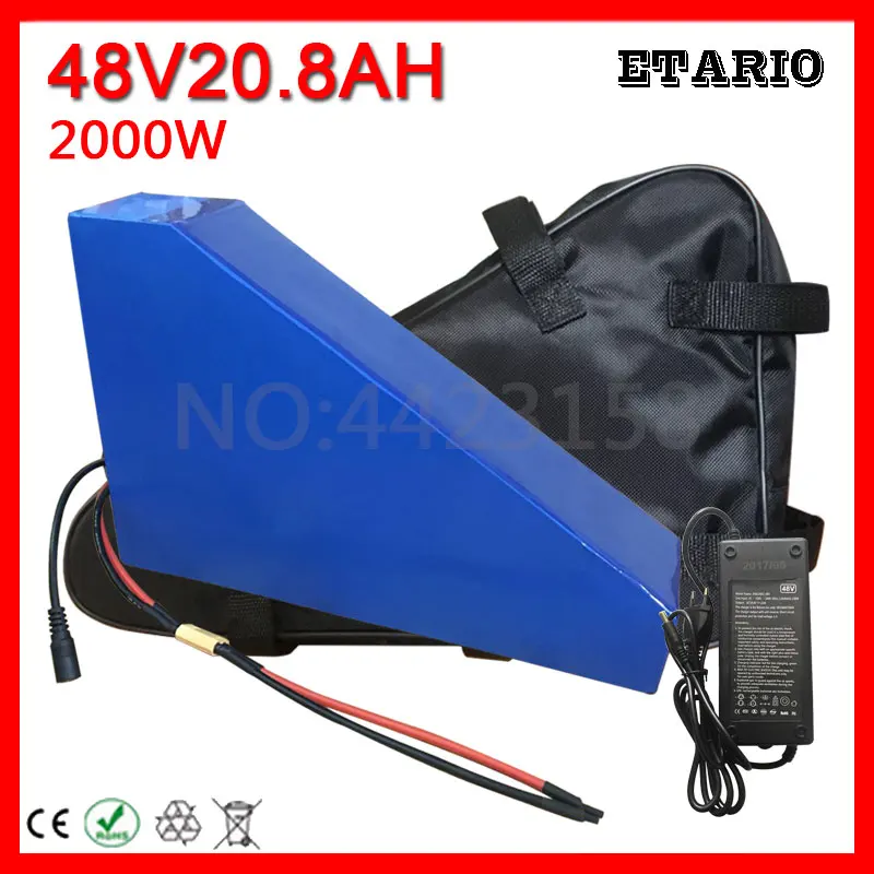 48V Triangle Battery 21AH Electric Bike 20AH lithium Pack with 50A BMS And 54.6V 5A Charger+ free Bag | Спорт и развлечения