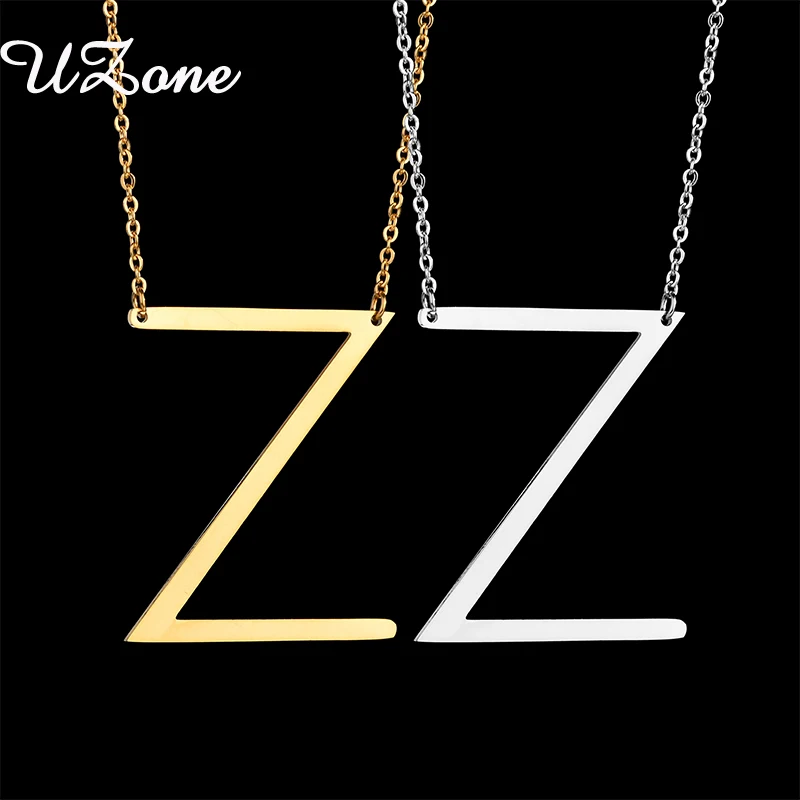 UZone Initial Letter Z Name Necklace Single Z Gold Chain English Letter Jawelry Alfabet Gifts