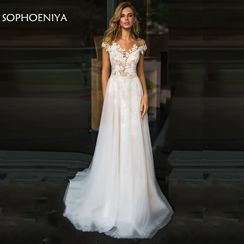 LORIE-Beach-Wedding-Dress-Lace-Scoop-A-Line-Appliques-Tulle-Long-Princess-Vintage-Bridal-Dress-2019 (2)