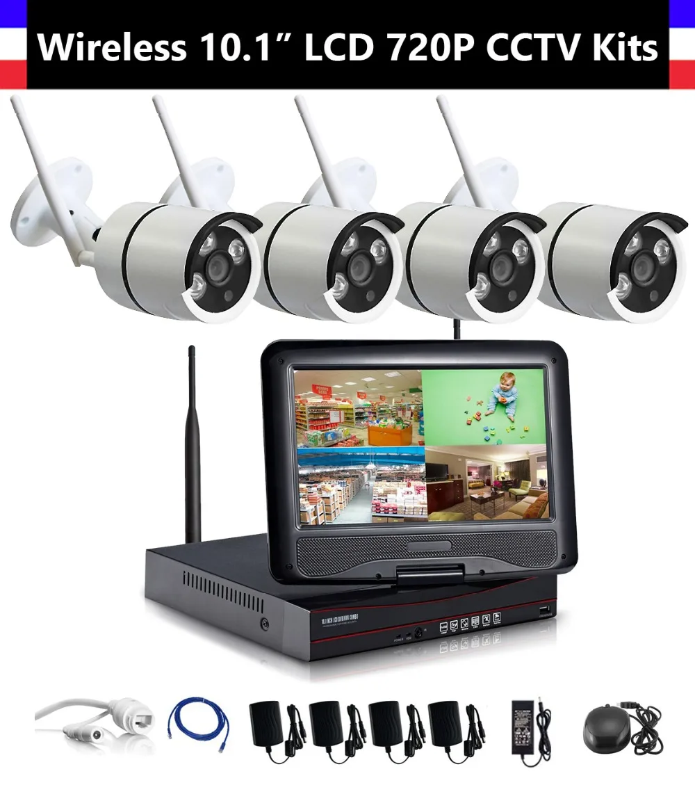 4CH 720P Wireless NVR 10 1 inch LCD Monitor with 4pcs 720P WiFi IR font b