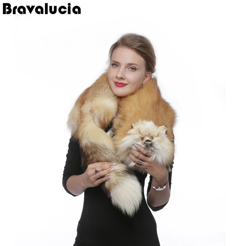 Bravalucia Роскошные зимние теплые натуральным лисьим мехом полный шкуры шарф
