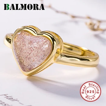 

BALMORA 100% Real 925 Sterling Silver Love Heart Strawberry Crystal Open Rings for Women Girl Fashion Jewelry Anillos JWR3046