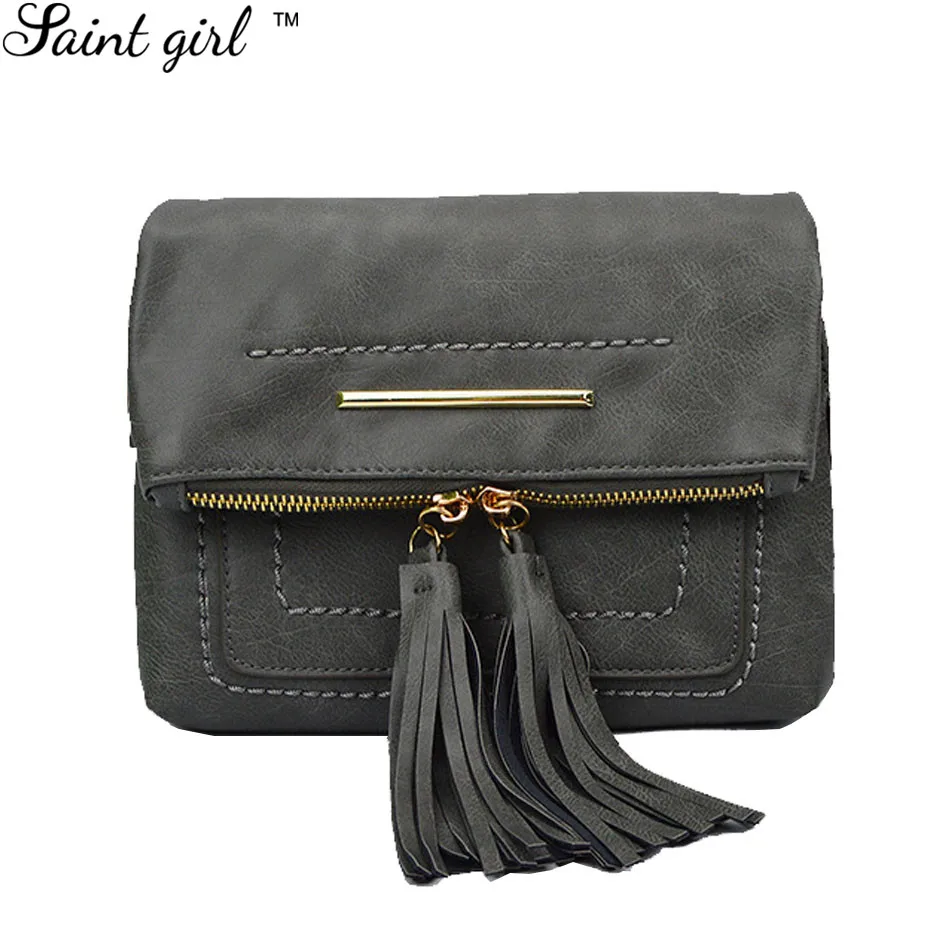 Saint Girl Vintage Tassel Fringe Clutch Bag Double Zipper Purses And Handbags PU Leather