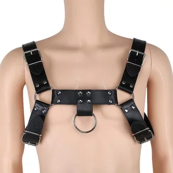 Premium PU Leather Male Bulldog Chest Harness Top Vest Mens Fetish Restraints Macho Hen Party Costume
