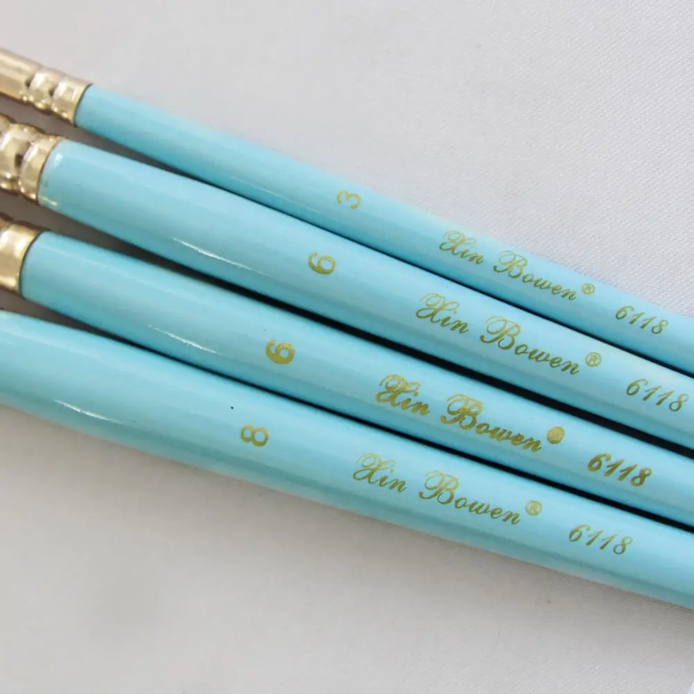 4 PCS/Set Sky Blue Wood Hard Hair Oil Paint Brush with Gold Plated Aluminum Tube