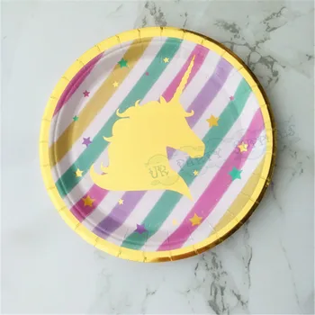

60pcs Gold Unicorn Paper Plates Wedding Party Decor Unicornio Party Tableware Dishes Kids 1st Birthday Party Favor Supplies