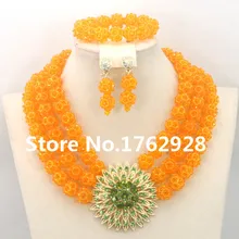 Стильный 3 ряда оранжевого цвета комплект украшений в африканском стиле комплект свадебного ожерелья с хрустальными бусинами