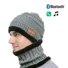 2 шт набор Bluetooth шляпа нагрудник Плюшевые Вязаные шапки s теплая музыкальная Кепка черный серый съемный для женщин мужчин термальный поход шапки
