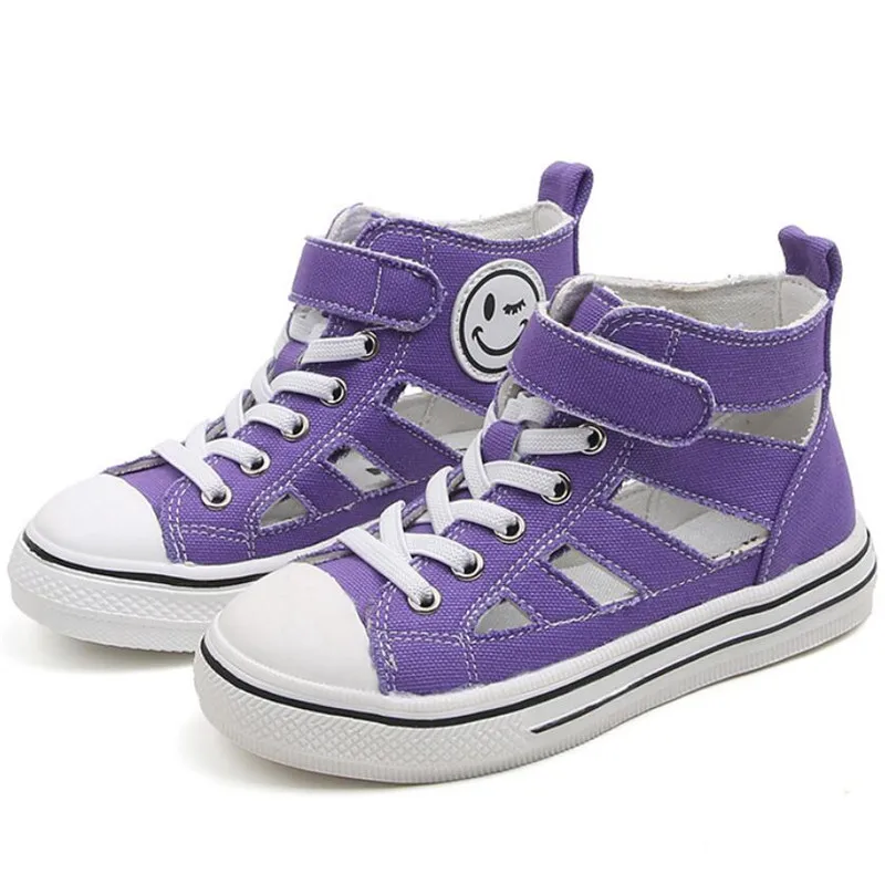 MHYONS/Детская парусиновая обувь для девочек; глубокая дышащая обувь; Новинка года; сезон лето; цветной большой детский высокий каблук; обувь для мальчиков - Цвет: Фиолетовый