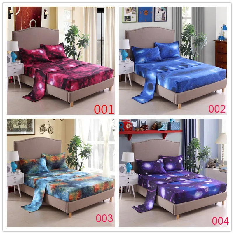 

Space Starry sky Printed Flat Fitted Sheet Pillowcase Sets 4 pcs Bedding Set Twin Full Queen King Children Kids Bed Covers 80078