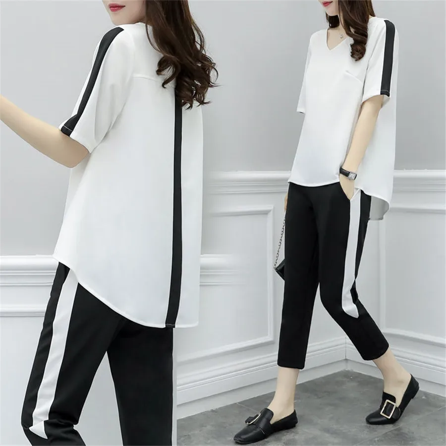 

Plus Size Large 2 Piece Sets Womens Outfits Summer Striped Pants Suits and Top Tracksuit Sportswear Fitness Co-ord Set Clothing