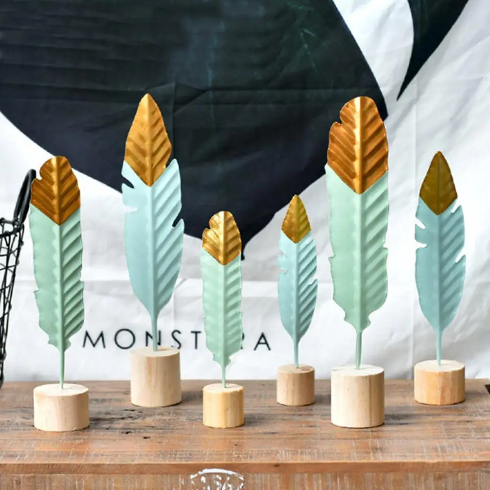 

1pc INS Nordic Modern Metal Wooden Feather Pen Sculpture Home Office Table Ornament Gift Table Desk Home Decoration