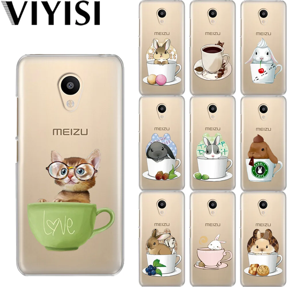 

VIYISI Phone Case For Meizu M6 M5 Note Cover M5S 5C 3s Note Pro6 U10 U20 Teacup Rabbit Cat Carcasas Back Coque Etui Fundas Cell