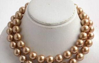 

FREE SHIPPING>>>@@ > N1773 34" 14mm round champagne south sea shell pearl necklace