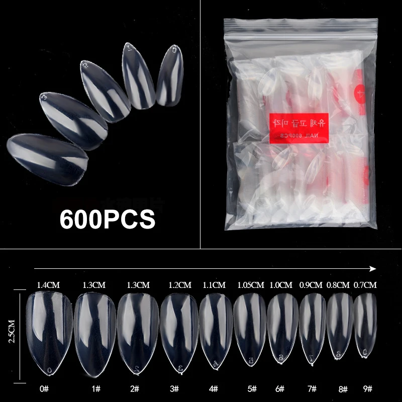600 шт прозрачные белые натуральные французские накладные акриловые наконечники для ногтей УФ-гель ультра гибкий размер-упаковка 600 Набор накладных ногтей