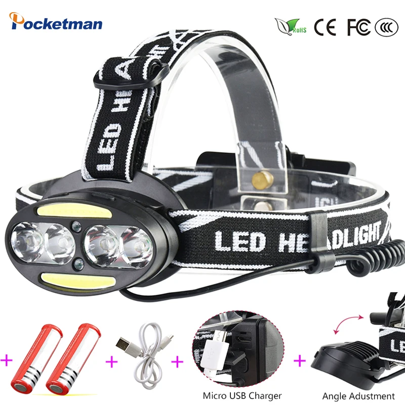 

Headlamp,Brightest 30000Lumen 4* XM-L T6+2*COB+2*Red LED Work Headlight,18650 Rechargeable Waterproof for Camping Running Hiking