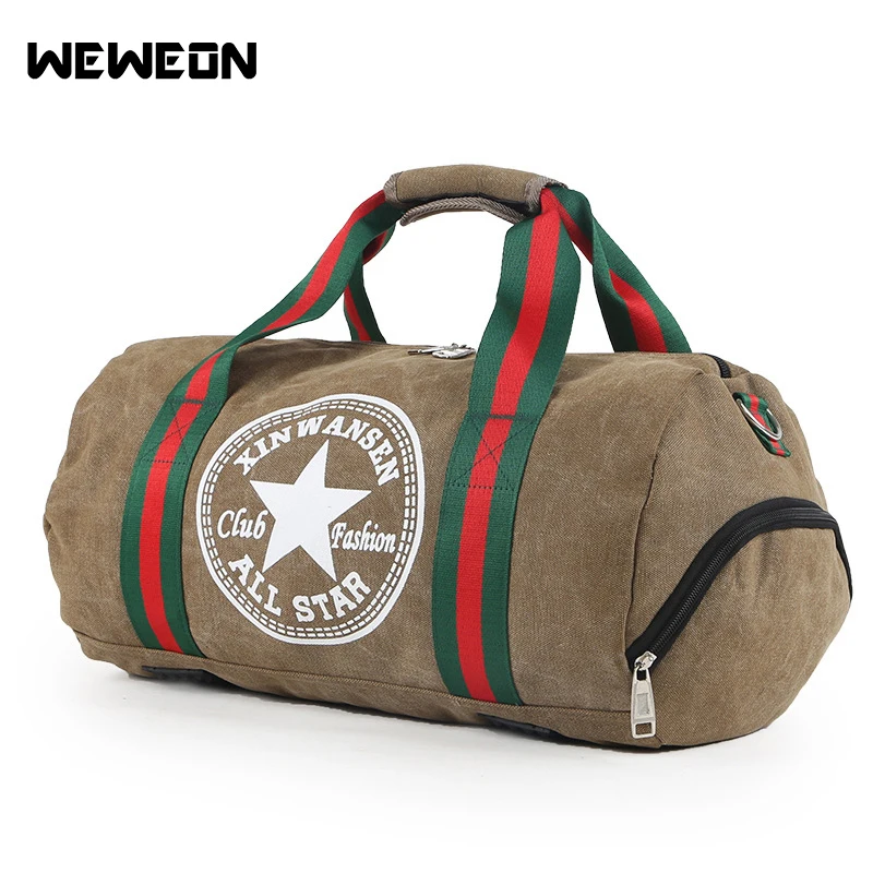 Durable Canvas Sports Gym Bag Printing Fitness Handbag Unisex Travel Duffel Cylinder Bag Women ...