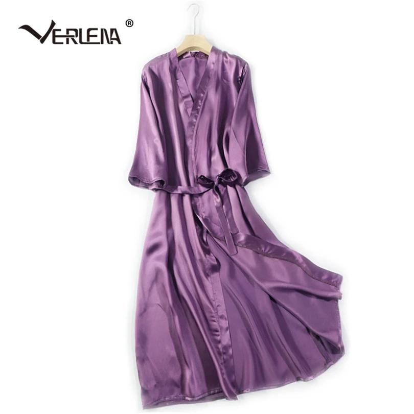 

Verlena V-Neck Wrap Front Purple Pijama Women Half Sleeve Belt Make up Cover-up Bride Robe Sleepwear Night Dress Bathrobe 2019