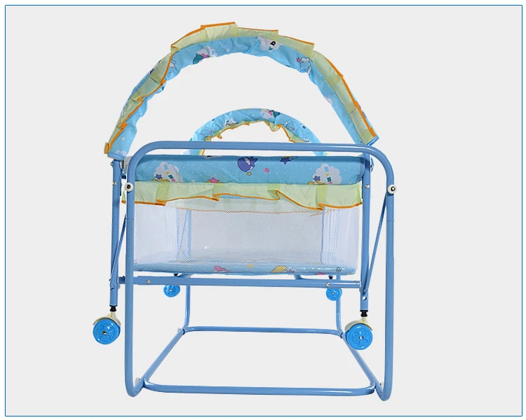 Jual Logam Besi Bed Portable Bayi Tempat Tidur Bayi Baru Lahir Goyang Biaya Tempat Trolley dengan Jaring Dilepas Anti Tabrakan Roller Rocker Permainan Tempat Tidur