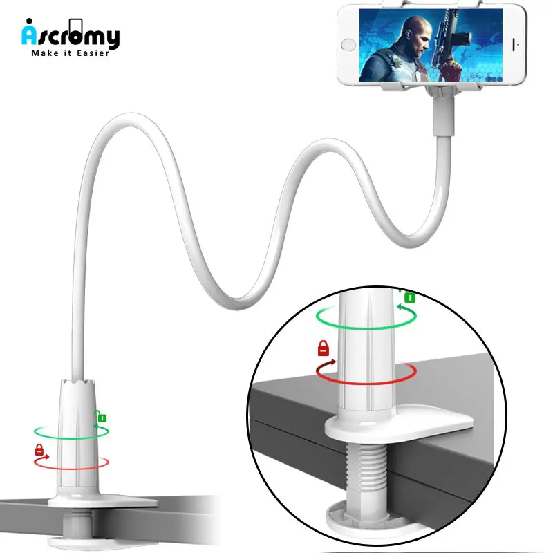 

Ascromy Cell Phone Clip on Stand Holder Grip Flexible Long Arm Gooseneck Bracket Mount Clamp for iPhone X 7 Plus 8 6 Bed Desktop