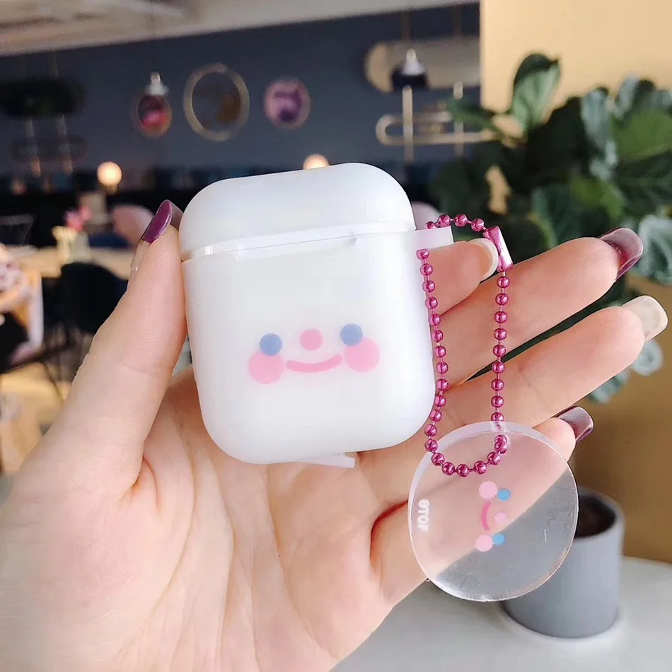 Чехол для AirPods с милым мультяшным принтом Kawaii Smile, чехол для наушников Airpods 2/i10/i11TWS, Защитная крышка с подвесным кольцом, брелок из Китая