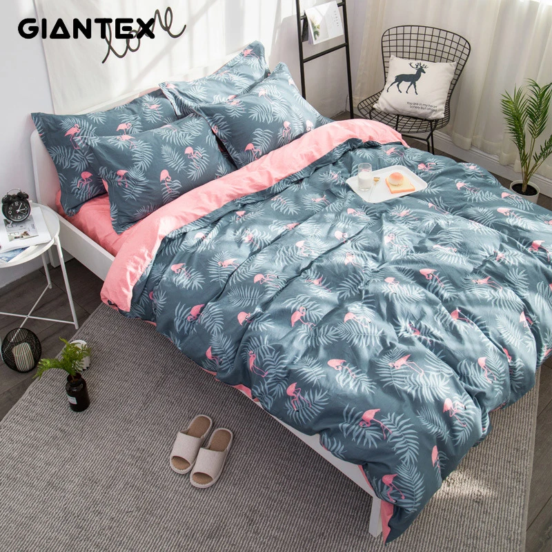 

GIANTEX 4 Pcs Cotton Print Bedding Set Pillowcase Sheet Duvet Cover Set Queen Size Home Textile U2129