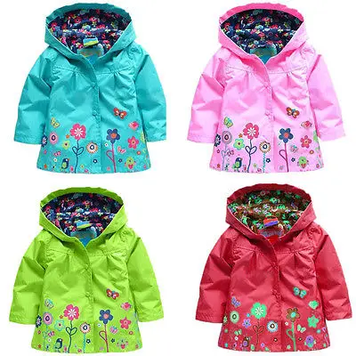 

2018 new fashion Kids Children Girl Flowers long sleeve Hooded Waterproof Windproof Raincoat Jacket Outwear 3-7Y