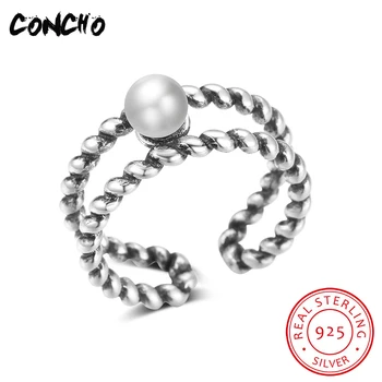 

2018 Real New Arrival Bands Pearl Trendy Party Anel Feminino Concho Jewelry 925 Sterling Geometric Rings For Women