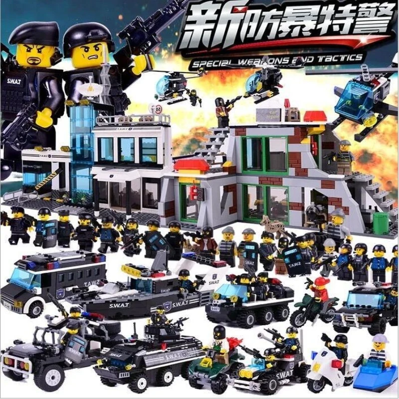 

703PCS City Police Series DIY Model Building Blocks Action Figure Bricks Helicopter l Car Educational Toys for Children