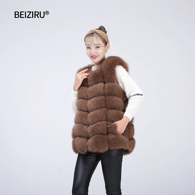 BEIZIRU real Fur Fox Vest Short Waistcoat woman natural winter warm Real Natural fox Fur Vest sleeveless silver fox vest