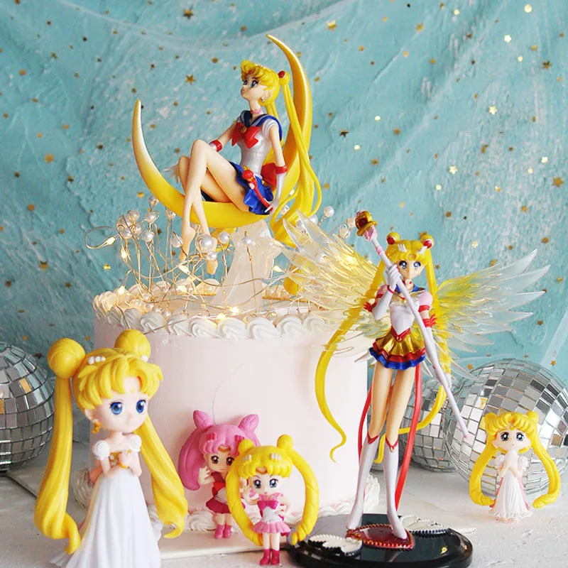 Аниме Сейлор Мун Tsukino Usagi ПВХ экшн фигурка крыло торт Топпер для украшения торта