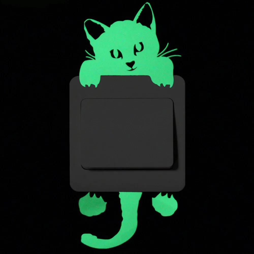 Luminous Cartoon Switch Sticker Glow in the Dark Cat Sticker Fluorescent Fairy Moon Stars Kid Room Decoration Home Decor luminous wall stickers wall stickers vinyl decal stickers