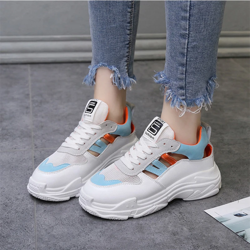 

Dropshipping Sneakers Women Flat Platform Shoes Platform Mesh Breathable Sports Outdoor Shoes Chaussures Femme SXJJ052
