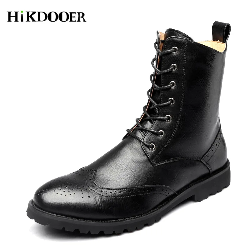

New Arrival martins men boots winter military black boots men shoes leather Mid-Calf Lace-Up Round Toe botas masculina