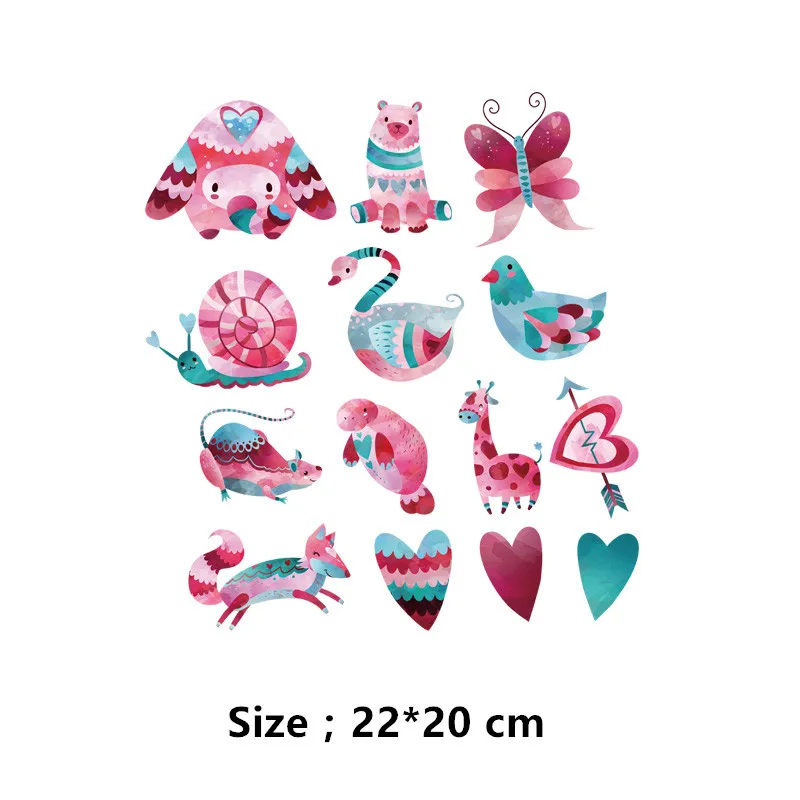 Передачу тепла розовый серии животные любовь Наклейки 22*20 см гладить на Нашивки DIY Детская футболка свитер патч для одежды