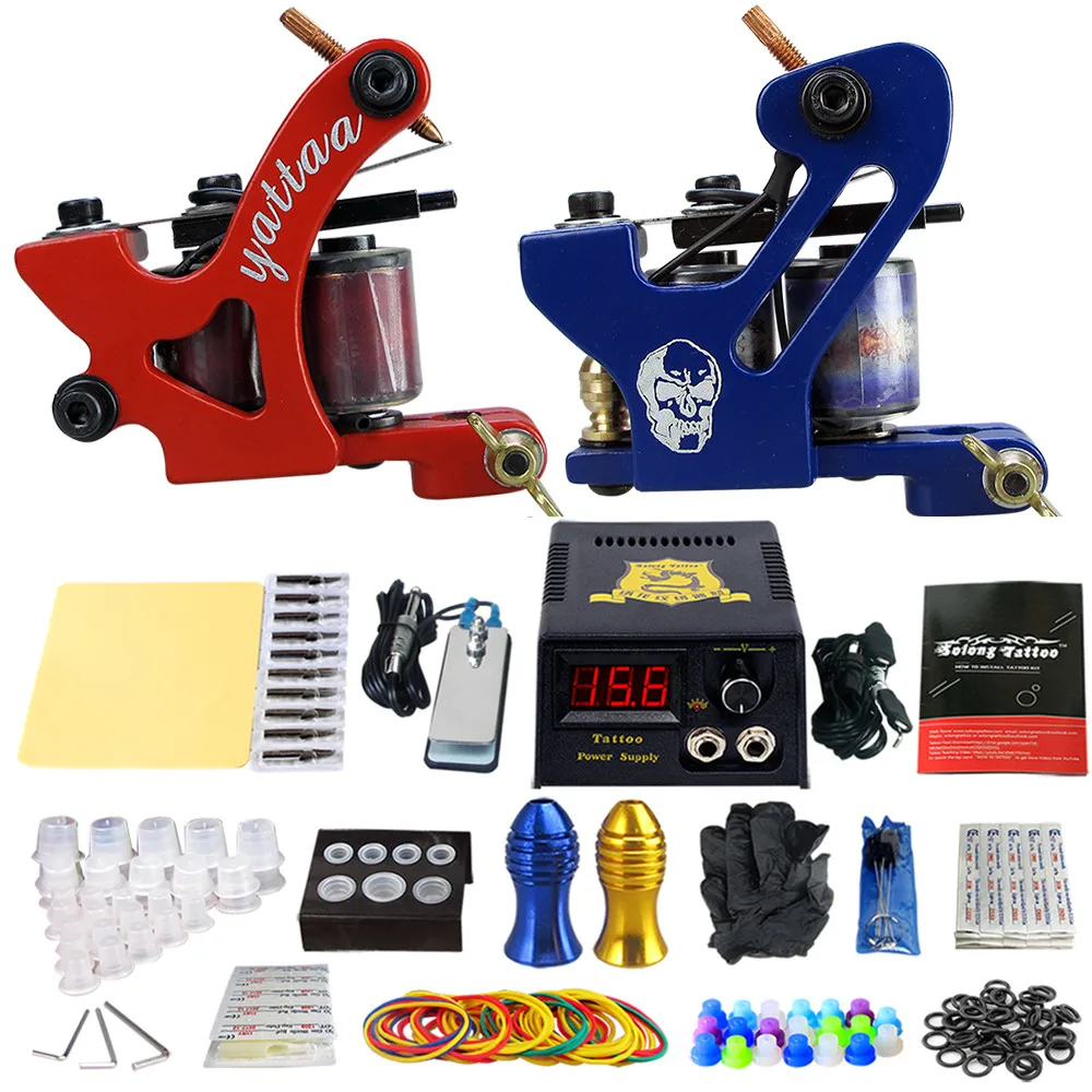 

Solong tatoo machine gun Kits Tattoo Machine Set Power Supply Foot Pedal Needles Grips Body Arts Tattoo Supplies TK202-34
