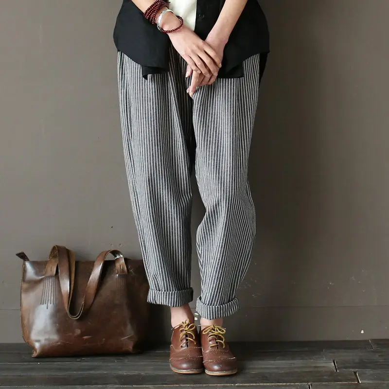 Women Pants Casual Loose Cotton Linen Wide Leg Pants