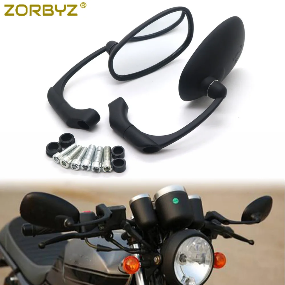 

ZORBYZ Motorcycle Black L-bar Retro Oval Rearview Side Mirror For GN/ CG Cafe Racer Custom